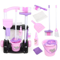 HKM-088723 58cm Plastic Trolley Cleaning Tool Toy Set for Pretend Play and Housekeeping Fun