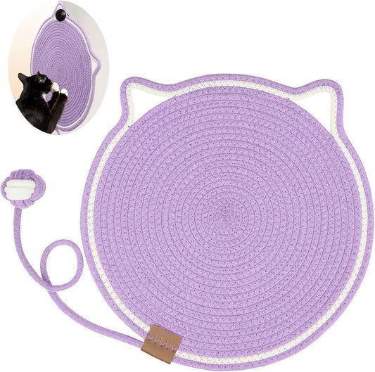 HKM-088723 Braided Cotton Rope Cat Scratching Mat with Integrated Toy Ball - Washable & Durable Design for Furniture Protection