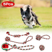 HKM-0888381 Set of 5 Holiday-Themed Dog Rope Chew Toys for Interactive Play and Dental Health
