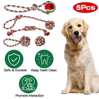 HKM-0888381 Set of 5 Holiday-Themed Dog Rope Chew Toys for Interactive Play and Dental Health