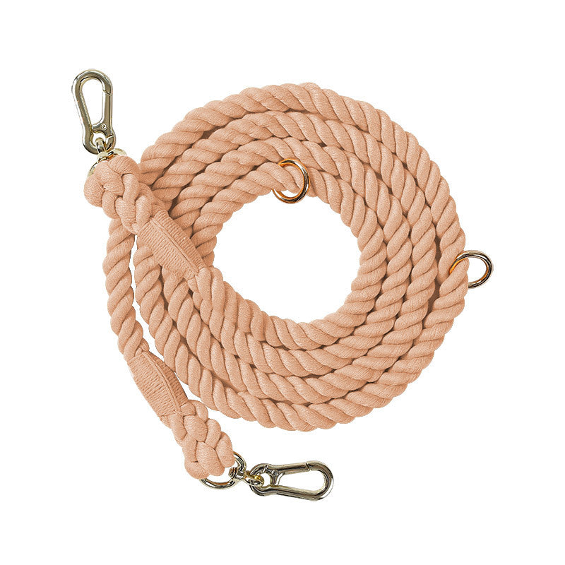 HKM-0889533 Woven Rainbow Multi-functional Dog Leash with Hand Holding Rope and Double Head Design