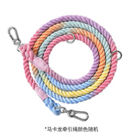 HKM-0889533 Woven Rainbow Multi-functional Dog Leash with Hand Holding Rope and Double Head Design