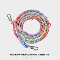 HKM-0889533 Woven Rainbow Multi-functional Dog Leash with Hand Holding Rope and Double Head Design