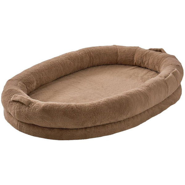 HKM-089043 Large Washable Faux Rabbit Fur Dog Bed for Humans - Cozy 72"x48"x10" Resting Space with Side Pockets and Non-Slip Base