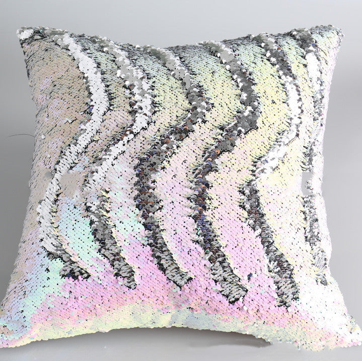 HKM-089107 Rainbow Reversible Sequins Cushion Cover - 40x40cm Pillowcase Only