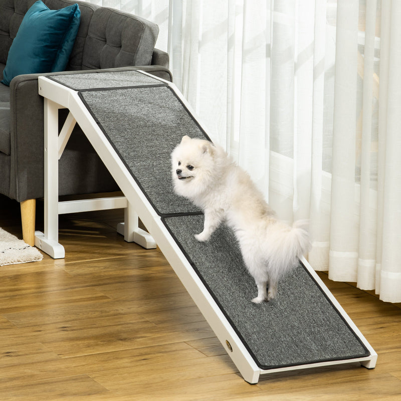 HKM-0891197 Foldable Dog Ramp with Non-Slip Carpet Top - Gray and White, Designed for Senior and Small Dogs
