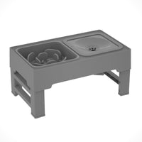 HKM-0891709 Adjustable Height Foldable Dog Drinking Bowl with Stainless Steel Slow Feeding Double Bowl