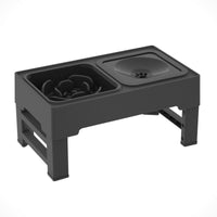 HKM-0891709 Adjustable Height Foldable Dog Drinking Bowl with Stainless Steel Slow Feeding Double Bowl