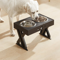 HKM-0891709 Adjustable Height Foldable Dog Drinking Bowl with Stainless Steel Slow Feeding Double Bowl
