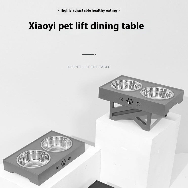 HKM-0891709 Adjustable Height Foldable Dog Drinking Bowl with Stainless Steel Slow Feeding Double Bowl