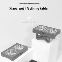 HKM-0891709 Adjustable Height Foldable Dog Drinking Bowl with Stainless Steel Slow Feeding Double Bowl