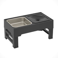 HKM-0891709 Adjustable Height Foldable Dog Drinking Bowl with Stainless Steel Slow Feeding Double Bowl