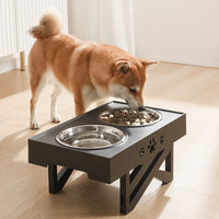 HKM-0891709 Adjustable Height Foldable Dog Drinking Bowl with Stainless Steel Slow Feeding Double Bowl