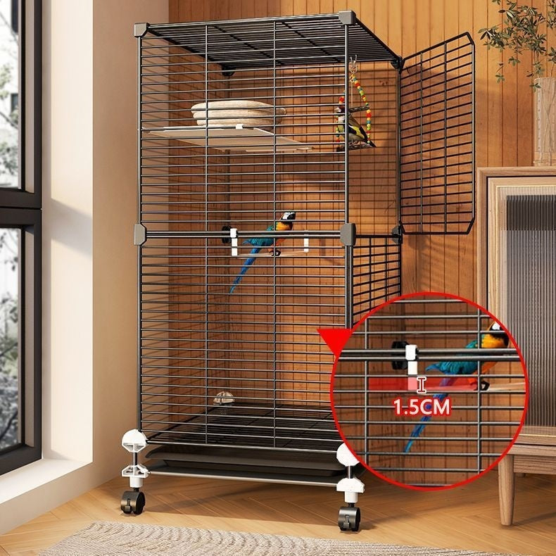 HKM-089299 Eco-Friendly Splash-Proof Parrot Cage with Double Row Accessories and Mobility Features