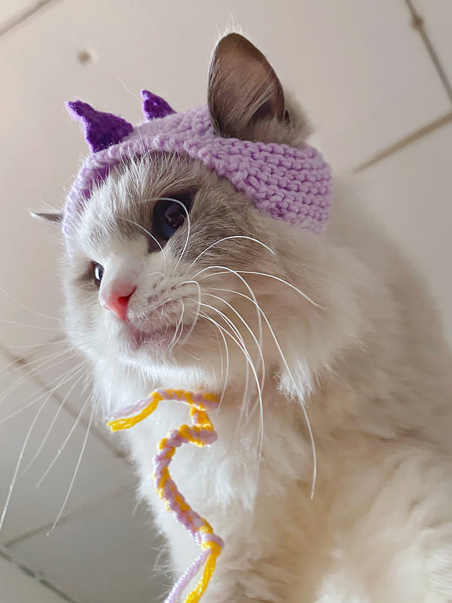 HKM-0893117 Knitted Dinosaur Pet Hat for Cats - Available in Blue, Green, Purple, and Yellow