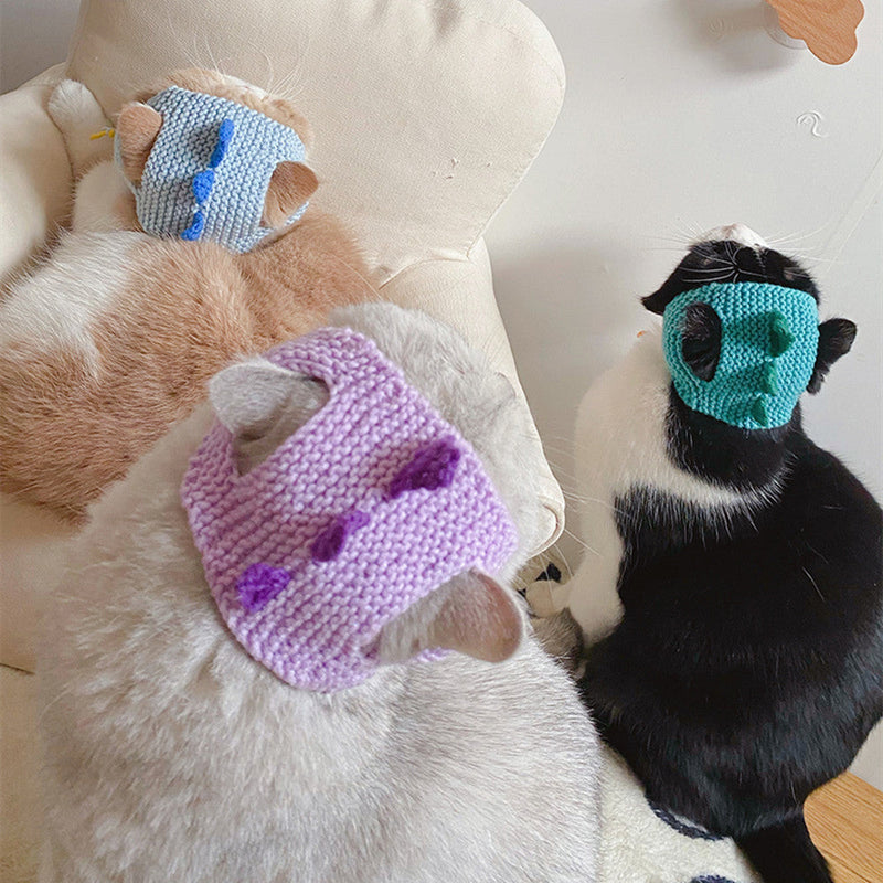 HKM-0893117 Knitted Dinosaur Pet Hat for Cats - Available in Blue, Green, Purple, and Yellow