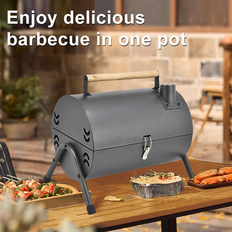 HKM-089555 Portable Folding BBQ Grill for Outdoor Cooking - Practical Black Design