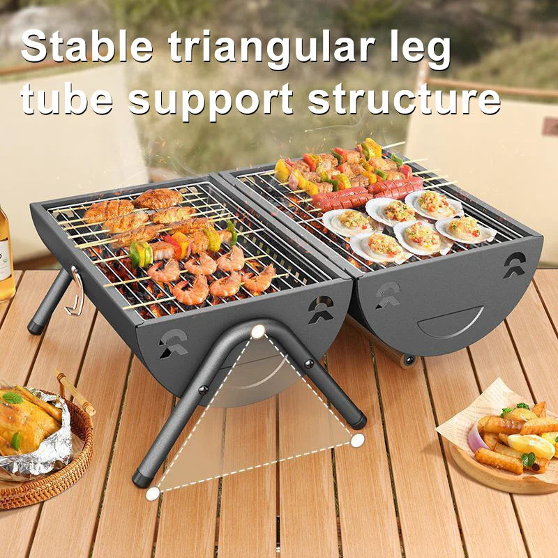 HKM-089555 Portable Folding BBQ Grill for Outdoor Cooking - Practical Black Design