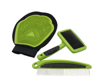 HKM-0897085 Pet Grooming Set with Rake Comb, Needle Comb, and Bath Gloves for Floating Hair Removal