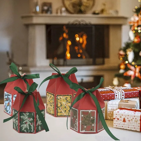 HKM-089811 Colorful Christmas Candy Boxes with Ribbon – 20 Pack Snowflake & Christmas Tree Treat Cases for Gift Wrapping