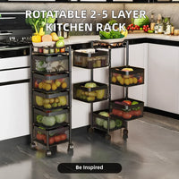 HKM-089939 Adjustable 2-5 Layer Kitchen Storage Trolley with Wheels and Square Metal Shelves
