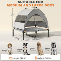 HKM-0899901 Elevated Dog Bed with Removable Canopy and Cooling Pad, Portable Outdoor Raised Pet Cot, 36" x 29.5" x 35"
