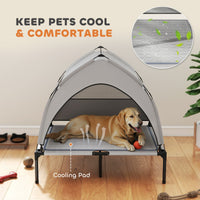 HKM-0899901 Elevated Dog Bed with Removable Canopy and Cooling Pad, Portable Outdoor Raised Pet Cot, 36" x 29.5" x 35"