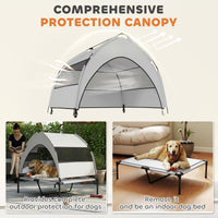 HKM-0899901 Elevated Dog Bed with Removable Canopy and Cooling Pad, Portable Outdoor Raised Pet Cot, 36" x 29.5" x 35"