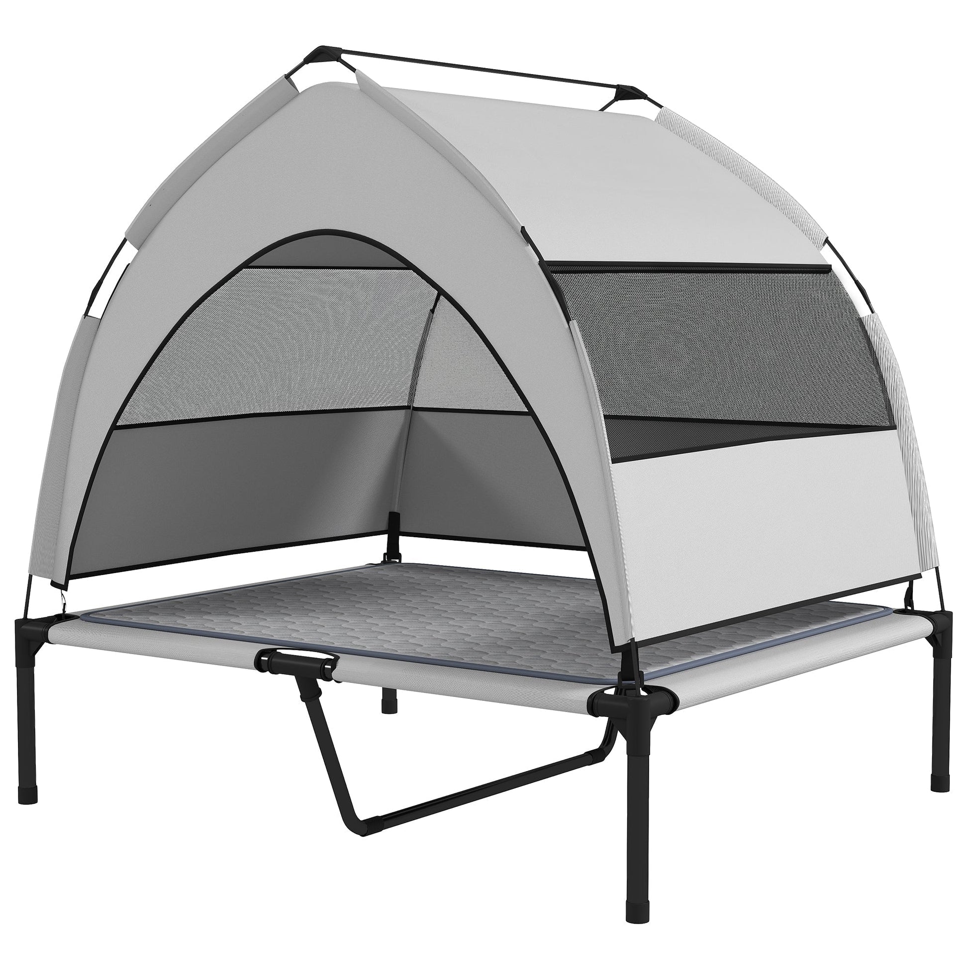 HKM-0899901 Elevated Dog Bed with Removable Canopy and Cooling Pad, Portable Outdoor Raised Pet Cot, 36" x 29.5" x 35"