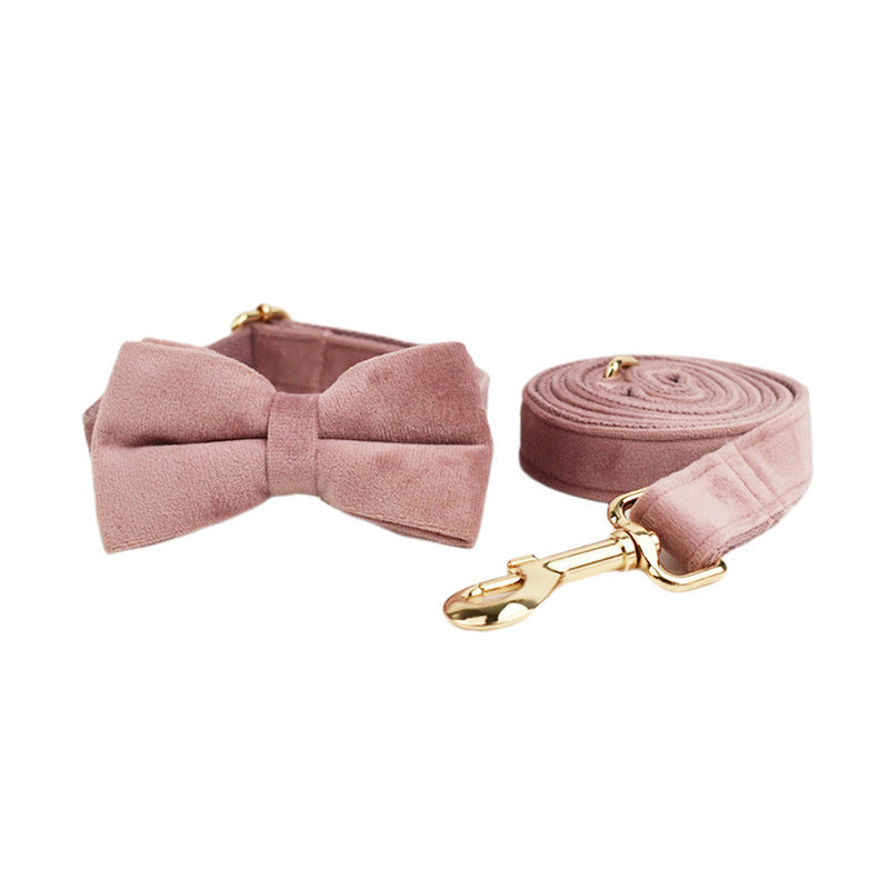 HKM-0900541 Velvet Pet Collar with Adjustable Traction Rope and Bow Tie