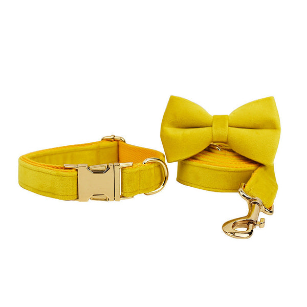 HKM-0900541 Velvet Pet Collar with Adjustable Traction Rope and Bow Tie