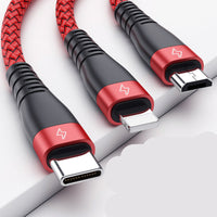 HKM-090067 3-in-1 Micro USB Data Line - 1.2m Cable with Triple Connector