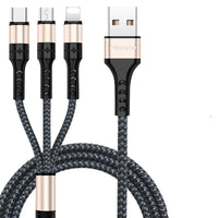 HKM-090067 3-in-1 Micro USB Data Line - 1.2m Cable with Triple Connector