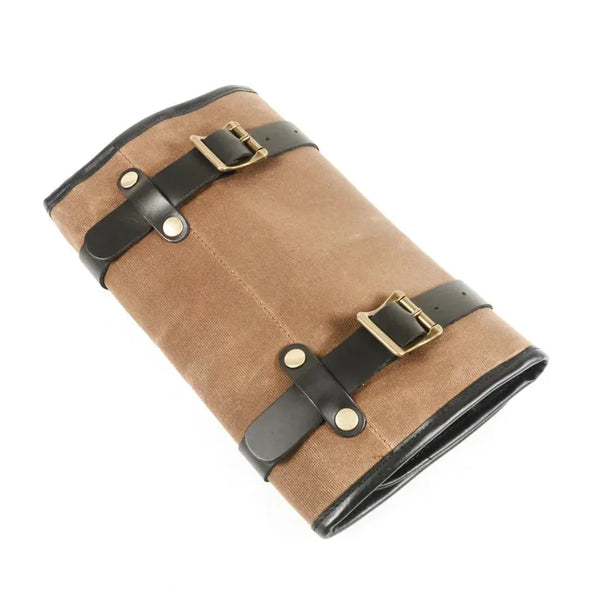 HKM-090067 Compact Motorcycle Repair Tool Bag in Cotton Canvas and Leather with Zipper Closure