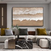 HKM-090131 Handmade Large Abstract Oil Painting - Brown Texture Beach Landscape for Living Room Wall Decor