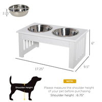 HKM-0901437 Small Elevated Dog Feeding Station with Wooden Frame and Stainless Steel Bowls, Ideal for Miniature Pets