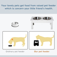 HKM-0901437 Small Elevated Dog Feeding Station with Wooden Frame and Stainless Steel Bowls, Ideal for Miniature Pets