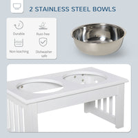 HKM-0901437 Small Elevated Dog Feeding Station with Wooden Frame and Stainless Steel Bowls, Ideal for Miniature Pets