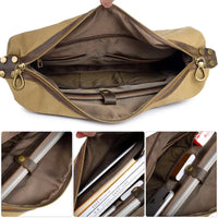 HKM-090259 Men's Casual Canvas Cross-Shoulder Bag with Cowhide Leather for Outdoor Travel and Laptop Use