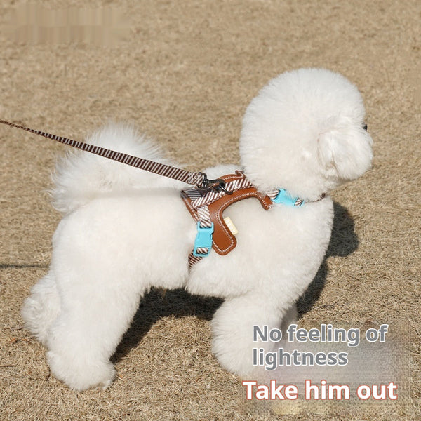HKM-0902717 Adjustable Anti-Loose PU Leather Dog Harness with Chest Back Grip and Leash