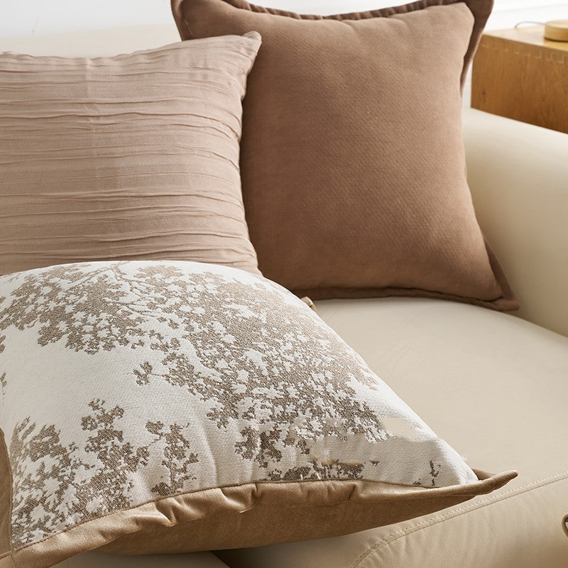 HKM-090323 French Vintage Style Polyester Cushion Pillow - Chenille, Mocha, Milk Tea, Brown, 45x45cm