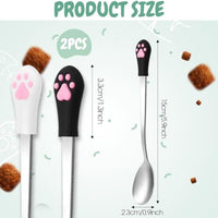HKM-0904509 Stainless Steel Dog & Cat Food Spoons with Long Handle - 2 Pack in White & Black with Cute Paw Print Design