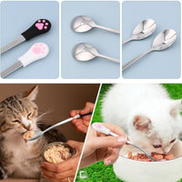 HKM-0904509 Stainless Steel Dog & Cat Food Spoons with Long Handle - 2 Pack in White & Black with Cute Paw Print Design
