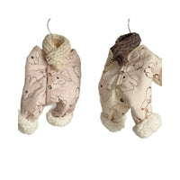 HKM-0905789 Adorable Bear Print Winter Jumpsuit for Pets with Knitted Scarf and Fleece Cuffs