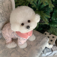 HKM-0905789 Adorable Bear Print Winter Jumpsuit for Pets with Knitted Scarf and Fleece Cuffs