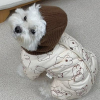 HKM-0905789 Adorable Bear Print Winter Jumpsuit for Pets with Knitted Scarf and Fleece Cuffs
