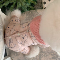 HKM-0905789 Adorable Bear Print Winter Jumpsuit for Pets with Knitted Scarf and Fleece Cuffs
