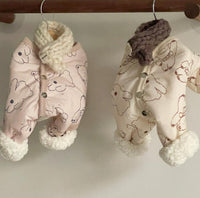 HKM-0905789 Adorable Bear Print Winter Jumpsuit for Pets with Knitted Scarf and Fleece Cuffs