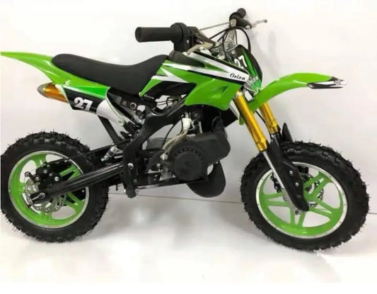 HKM-090771 49cc Mini Dirt Bike with 2-Stroke Engine, Manual Ignition, and Disc Brakes