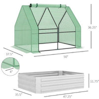 HKM-0908605 Galvanized Raised Garden Bed with Mini Greenhouse Cover and Roll-Up Windows for Outdoor Planting, 50 x 37.5 x 36.25 Inches